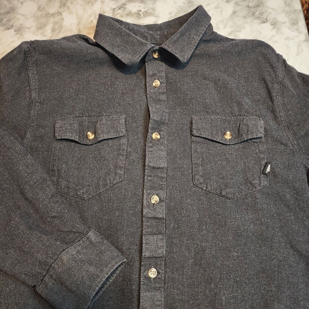 Vans Men's Medium Long Sleeve Button Up ‎ Gray Cotton Outdoor Pockets Shirt